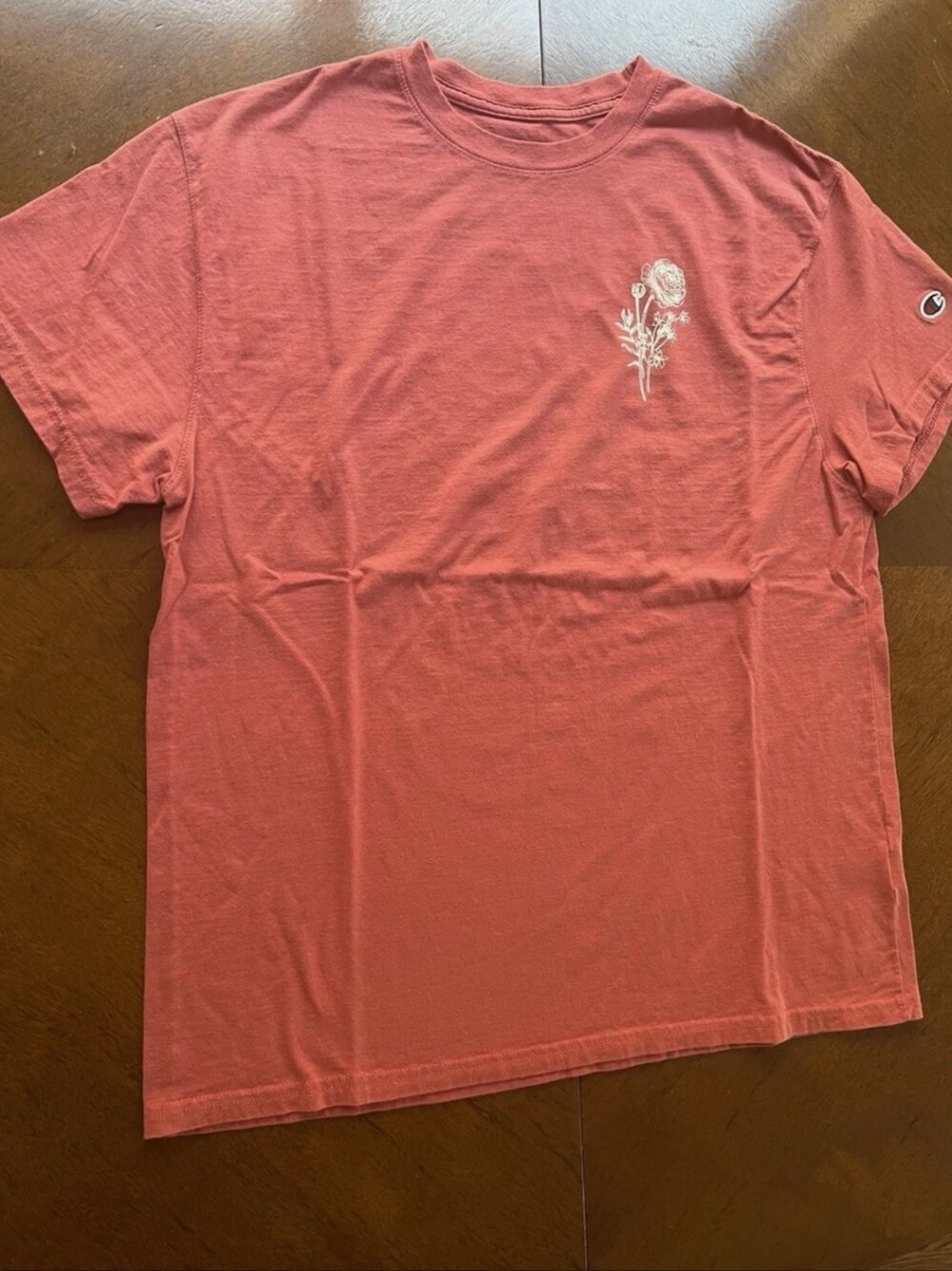 Champion Coral Short-Sleeve Tee with White Floral Chest Print
